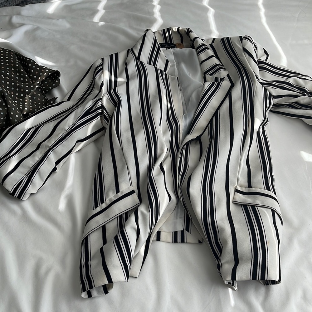 Black and white striped blazer with lapel